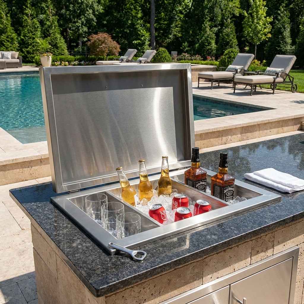 Drop-in 304 SS sinks, ice chests, cocktail stations